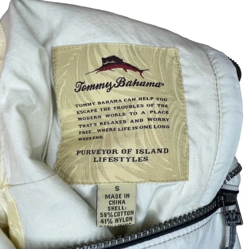 Tommy Bahama Light Jacket Cream 2-Way Zip Pockets Lined Men’s Size Small Outdoor